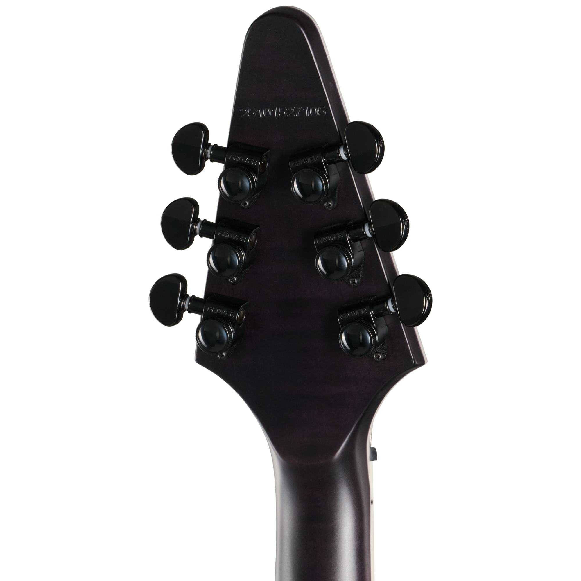 Gitarrenkopf, Gitarrenmechaniken, sechs Saiten, schwarzes Finish, E-Gitarre
